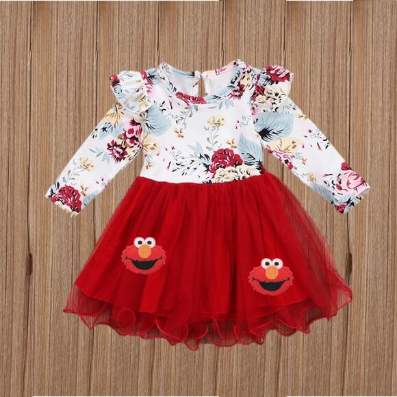 Elmo Dress Sesame Street Girl Outfit Elmo Birthday Clothes Elmo Girl Dress - Picture 10 of 12
